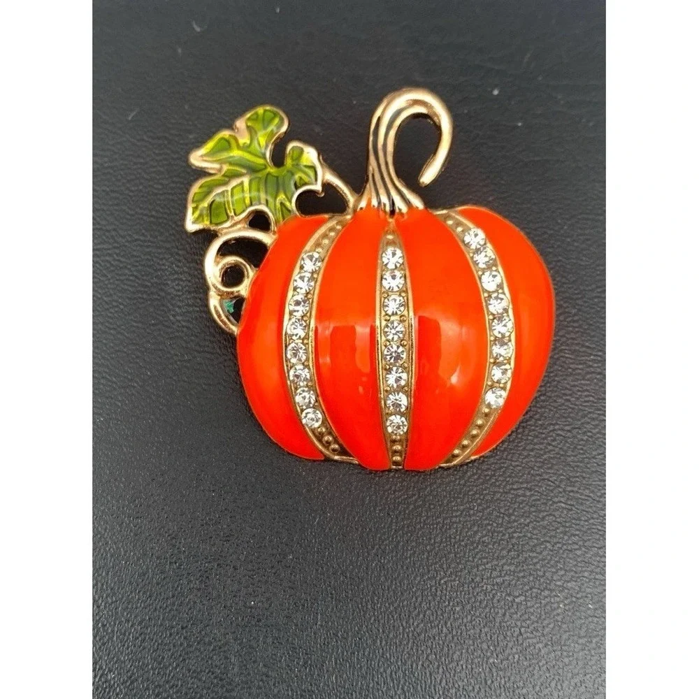 Gold Tone And Yellow And Green Enamel Pumpkin Brooch‎